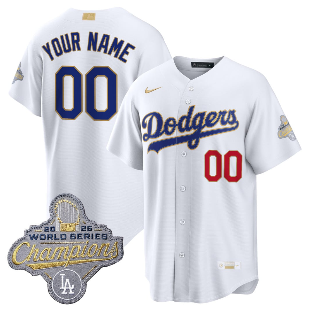 Men's Los Angeles Dodgers Active Player Custom White 2026 Gold Collection Stadium Stitched Baseball Jersey